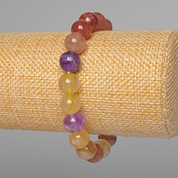Assorted Bracelet of Natural Stone, Smooth Beads, 10mm Diameter, 18cm Length (Stretch)