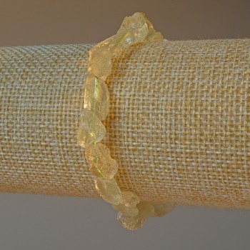 Bracelet Citrine-like Quartz Natural Unpolished Stone Faceted Beads, Diameter 6x9 mm, Length 18 cm (stretch)