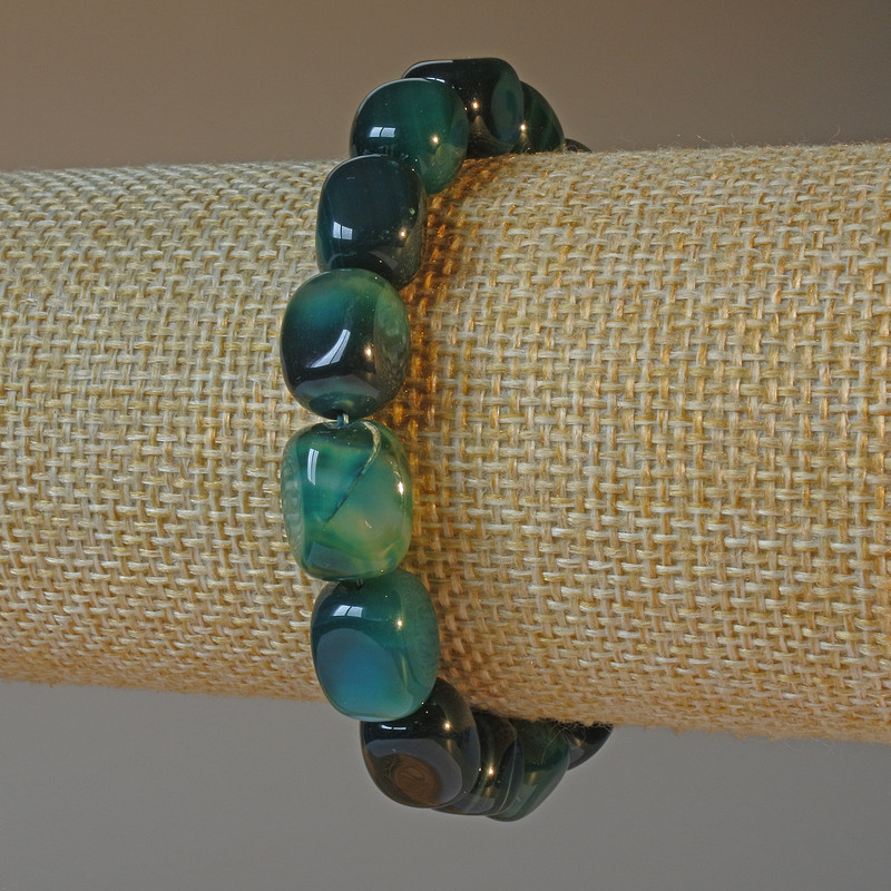 Green Agate Bracelet with Natural Stone Rectangular Beads, 9×12 mm, Length 18 cm ± (Stretch)