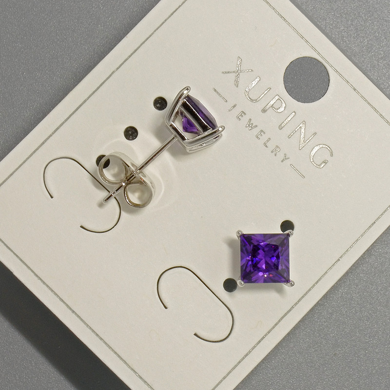 Xuping Stud Earrings with Purple Crystal, 6 mm Diameter, Rhodium