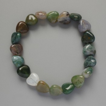 Bracelet 'Heart' with Green Jasper, natural stone, diameter 10x10x5 mm ±, length 18 cm ± (stretch)