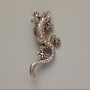 Lizard Brooch with Pink Chameleon Crystals, Silver Metal, 29x63mm