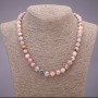 Pink Opal Necklace with natural stone, smooth bead, diameter 8.5 mm, length 49 cm
