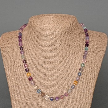 Clearance! Necklace of natural fluorite with faceted cube beads, 6 mm diameter, 51 cm length