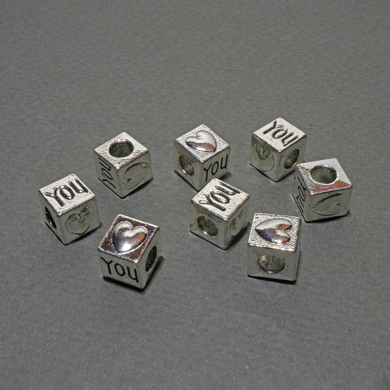 Cube Pandora Bead Insert, 8 mm Diameter ±, Inner Diameter 4 mm, Packaging 8 pcs ± 20 g