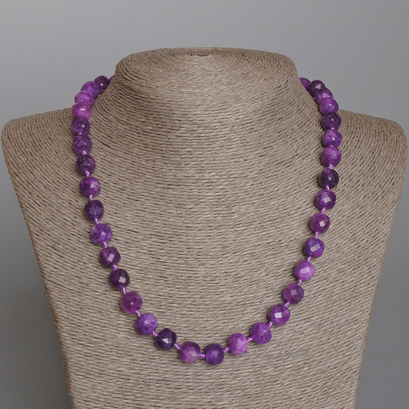Sugilite necklace, natural stone, faceted cube beads, diameter 9mm +/-, length 50cm +/-