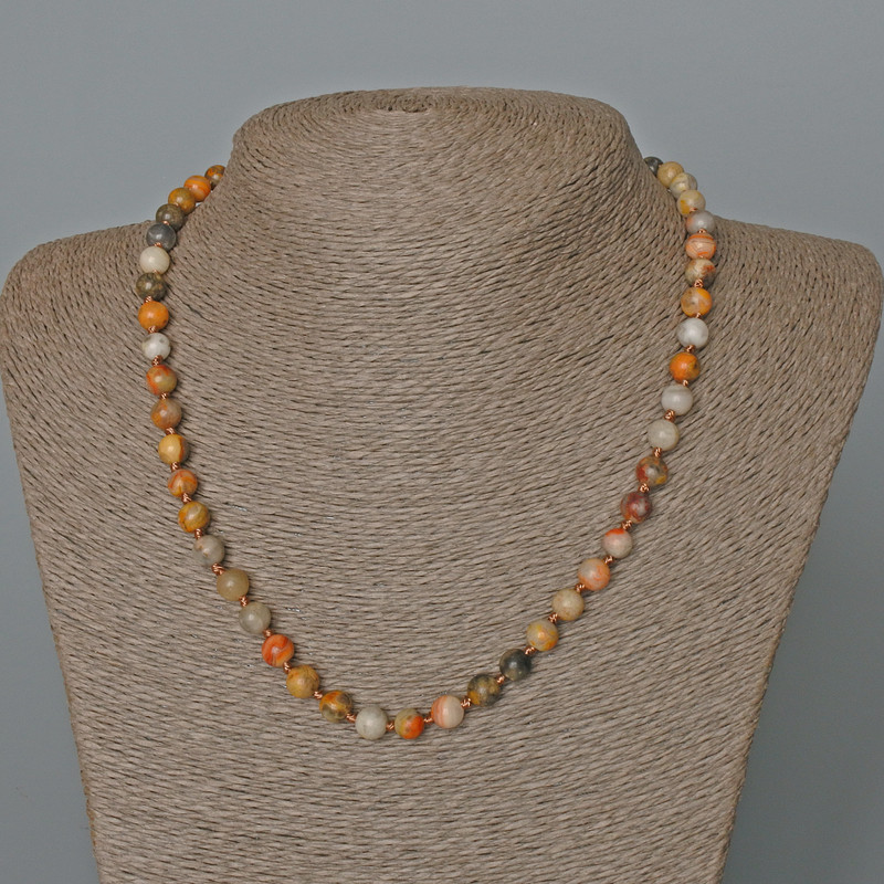 Moroccan Agate Necklace, natural stone, smooth bead, diameter 6.5 mm, length 48 cm