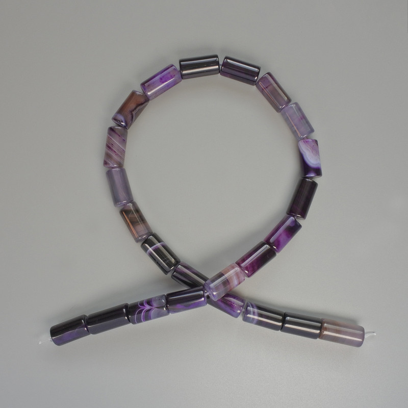 Purple Agate Beads, Violet Natural Stone, Cylindrical, Diameter 8×16mm, Length 38cm on Thread