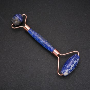 Azurite stone massager, double-sided, length 14.5 cm, gold-tone metal
