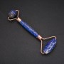 Azurite stone massager, double-sided, length 14.5 cm, gold-tone metal