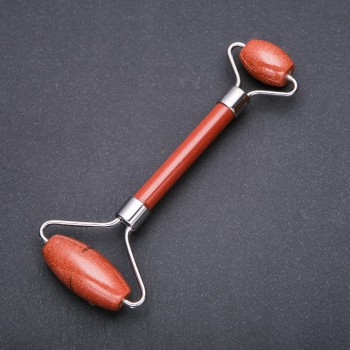 Aventurine Stone Massager, Golden Sand, Two-Sided, 14.5 cm, Silver Metal