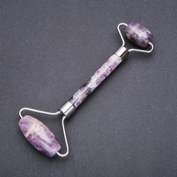 Double-Sided Amethyst Stone Massager, 14.5 cm, Silver-Colored Metal