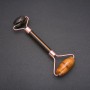 Roller Massager with Tiger's Eye Stone, Golden Metal, Length 14.5 mm