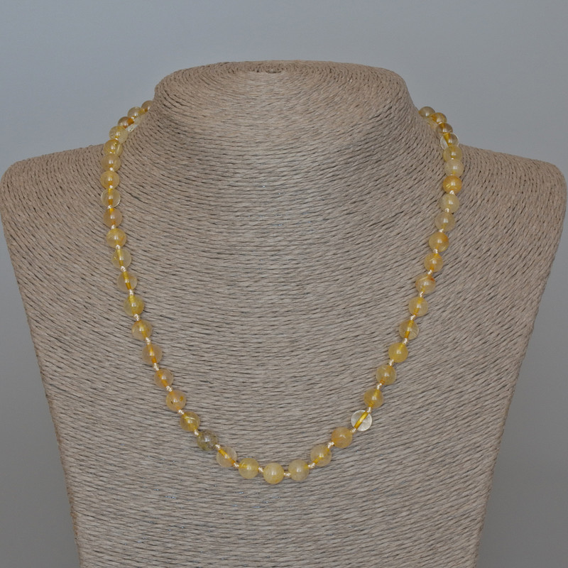 Rutile Quartz Hairy Necklace, Natural Stone, Smooth Beads, 6.5 mm Diameter, 49 cm Length