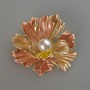 Beige matte enamel brooch-pendant 'Flower' with white bead, gold-tone metal 46x43 mm