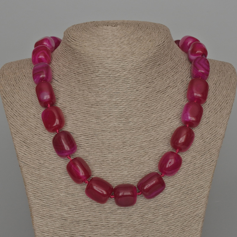Raspberry Agate Necklace, Natural Stone, Bar-Shaped Beads, 15x19 mm, Length 53 cm approx.