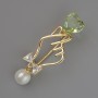 Brooch 'Symbol of Love' green and white crystals, white bead 45x16mm, gold-tone metal