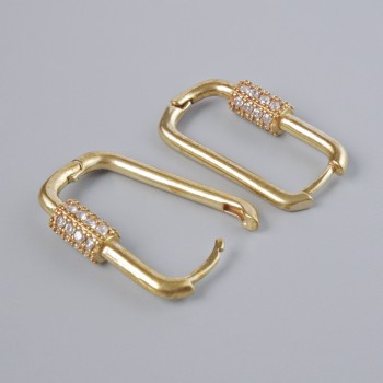 Congo earring hooks with white rhinestones, dark-gold metal color, 21x11 mm pair