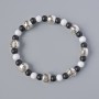 Bracelet in White Agate and Shungite, smooth beads, 6 mm diameter, 18 cm length (stretch) with metal inserts