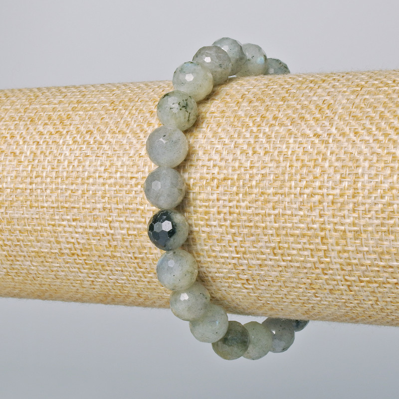 Bracelet Labradorite natural stone faceted bead, diameter 8mm ±, length 18cm ± (stretch)