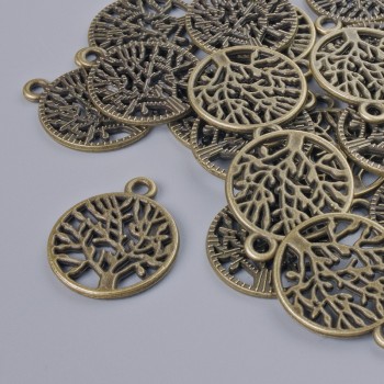 Pendant finding 'Tree', size 20×16 mm, 5 mm thick, hole diameter 2 mm, pack of 16 pcs ± bronze metal color