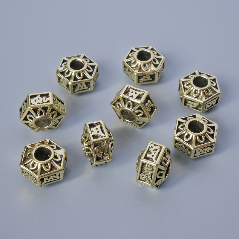 Bead Inlay Findings, 7x10 mm diameter, hole diameter 3.5 mm, pack of 9 pieces, approx. 20 g, light-gold metal color