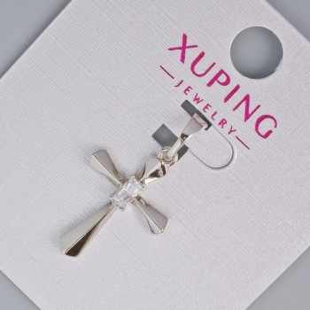 Pendant 'Cross' Xuping with White Crystals, diameter 21x14.5 mm, length 27 mm, rhodium-plated