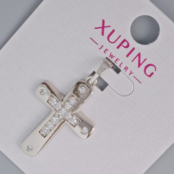 Pendant 'Cross' Xuping with white crystals, diameter 26×17.5 mm, length 31 mm, rhodium-plated