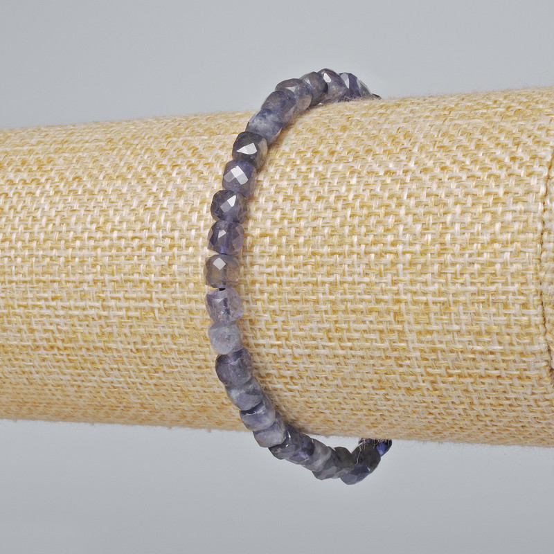 Iolite bracelet with natural stone, faceted cube beads, 4.5 mm diameter, 18 cm length (stretch)
