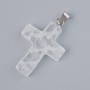 Pendant 'Cross' Mountain Crystal natural stone, diameter 25x18 mm ±, length 34 mm ±