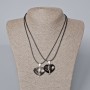 Pair of Heart Pendants with Black Enamel, Silver-Colored Metal and White Crystal 27x28 mm +/-, Length 45-50 cm+