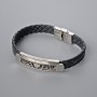 Men's bracelet with metal inserts, length 21 cm, thickness 10 mm +-, insert thickness 12 mm +-, black eco-leather