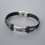 Men's bracelet with metal inserts, length 21 cm, thickness 10.5 mm, insert thickness 11 mm, black eco-leather
