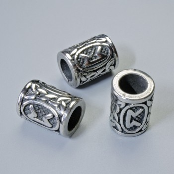 Bead Component 'Norse Rune', diameter 13×10 mm, hole diameter 6 mm, silver-tone metal color, 1 pc