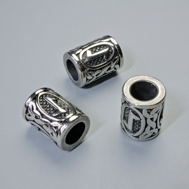 Bead finding 'Nordic Rune', diameter 13x10 mm, hole diameter 6 mm, silver-colored metal, 1 pc