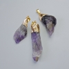 Uncut Amethyst Pendant, gold-toned metal, stone sizes ranging from 37x10mm to 53x16mm+