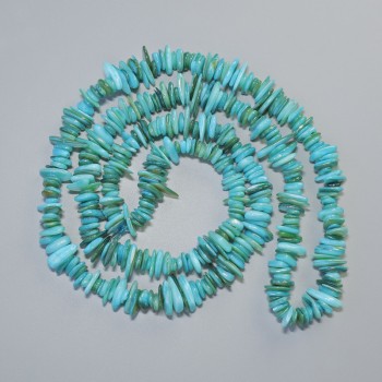 Beads made from tinted blue mother-of-pearl, chip-type, diameter 10x2 mm, length 80 cm ± on thread