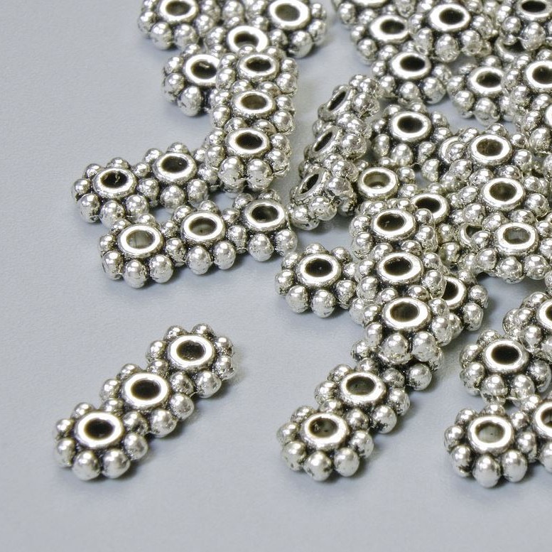 3-Thread Bead Separator, Silver, 10.5×4 mm diameter, 1.2 mm hole, 22 pcs