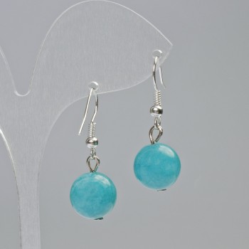 Aquamarine earrings, natural stone, smooth bead, diameter about 12 mm, length about 33 mm