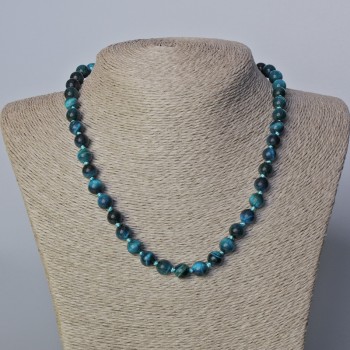 Azure Cat's Eye Necklace with natural stone, smooth beads, diameter 8 mm ±, length 45–48 cm