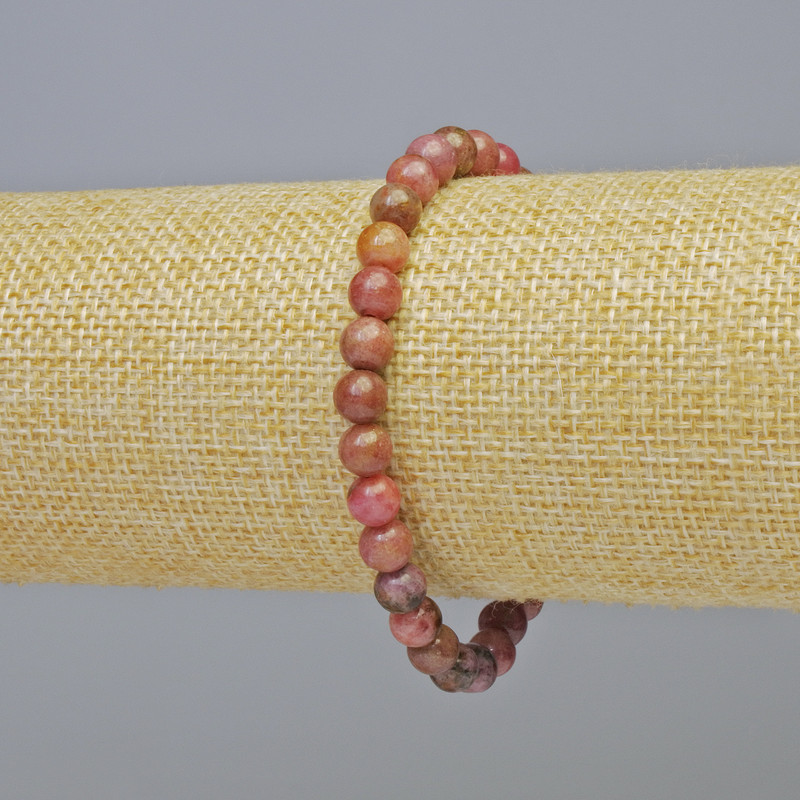 Rhodonite Bracelet, Natural Stone, Smooth Beads, 6 mm Diameter ± (Stretch), 18 cm Length+
