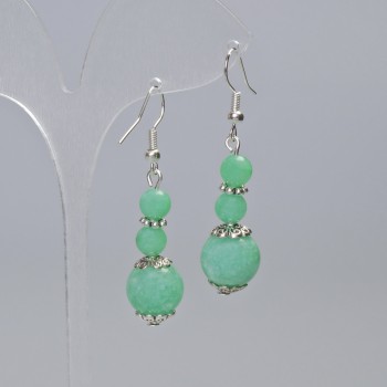 Amazonite Earrings with Smooth Beads, 12 mm Diameter, 6 mm ±, Length 48 mm ±, with Metal Inlays