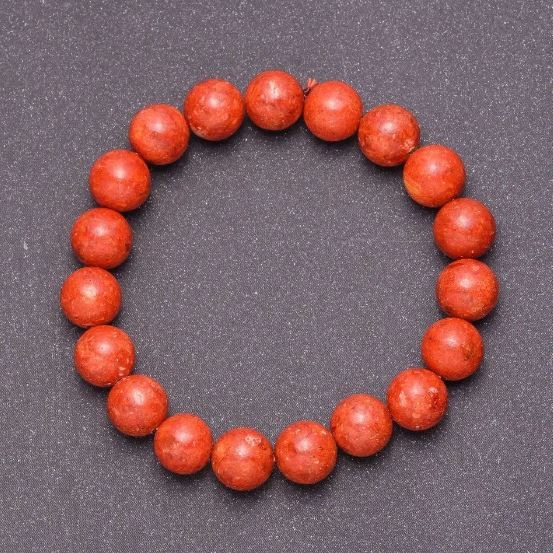 Sponge Coral Bracelet with Smooth Beads, 12 mm Diameter, 18 cm Length (Stretch)