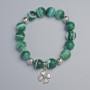 Green Agate Bracelet with Smooth Beads, 12 mm Diameter ± (Stretch), Length ±18 cm ± with Metal Inserts