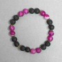 Lava and Agate Bracelet with Smooth Beads, 8 mm Diameter ± (Stretch), Length 18 cm ± with Metal Inserts