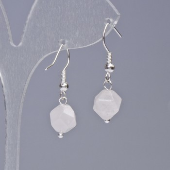 Earrings Rose Quartz natural gemstone, faceted, diameter 9×10 mm +/-, length 31 mm +/-