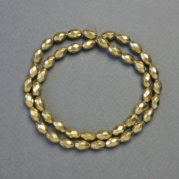 Faceted Hematite Beads, Oval, Golden Color, 5x8 mm, Strand Length Approx. 41 cm