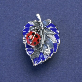 Brooch 'Ladybug' yellow-blue enamel silver-tone metal 17x24mm+