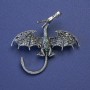 Dragon brooch-pendant with green crystals, silver-tone metal, 48×45 mm+