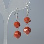 Earrings in Red Jasper, natural stone, faceted, diameters 10x9 and 12x11 mm, length about 4 cm with ear hooks